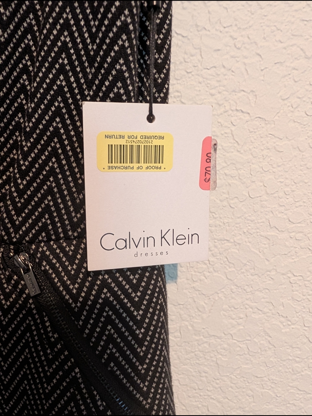 Calvin Klein NWT Black and White Chevron Midi Dress Size 10 Zippered Pockets - Picture 3 of 6
